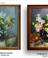 Restaurare tablou natură moartă cu flori galbene roz și albe în vas și cărți