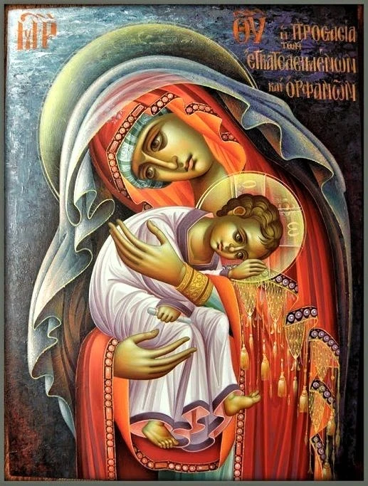 Maica Domnului ocrotitoarea celor orfani icoană pictată pe lemn