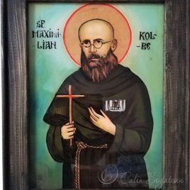 Sfântul Maximilian Kolbe icoană pictată pe sticlă