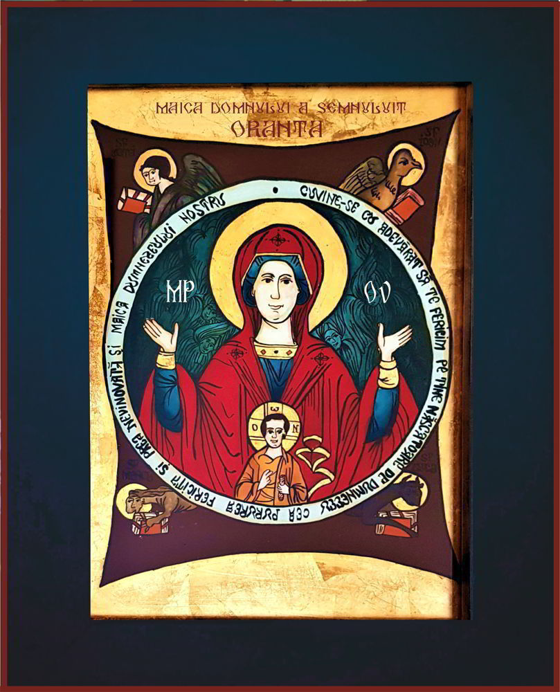 Icoana Maicii Domnului „a Semnului” Oranta Icoana Maicii Domnului "a Semnului" Oranta: Fecioara Maria în poziție de rugăciune, brațele întinse, aureolă.