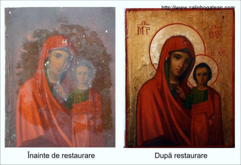 Restaurare  icoană Maica Domnului cu Pruncul  icoană ferecată