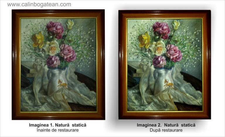 Restaurare natură statică cu flori trandafiri roz și galbeni în vas