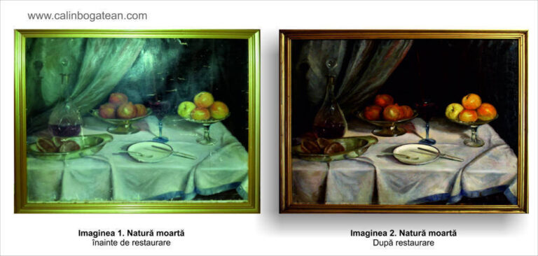 Restaurare tablou natură moartă cu fructe și pahar de vin