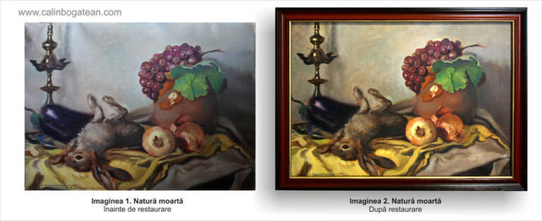 Restaurare tablou natură moartă cu fructe și vânat