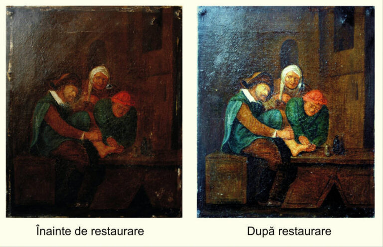 Restaurare tablou vechi „Spițerul”, pictură olandeză, intervenții de curățare și conservare