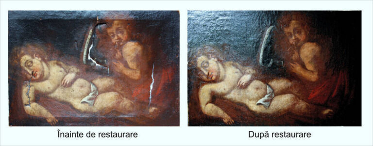 Restaurare tablou Ioan Botezătorul și Iisus copii