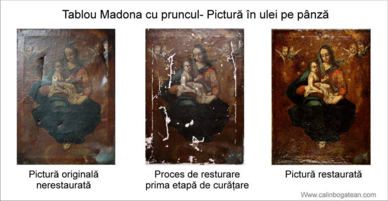 Restaurare pictură pe pânză Madona cu pruncul
