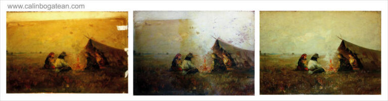 Restaurare tablou pictură  pe carton Șatra de Costion