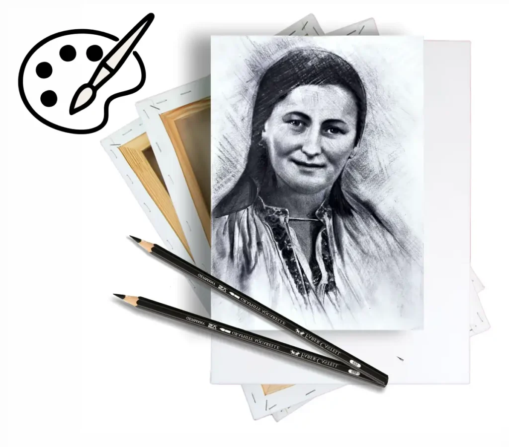 Prețuri portrete realizate în creion și cărbune pe pânză – portrete artistice personalizate