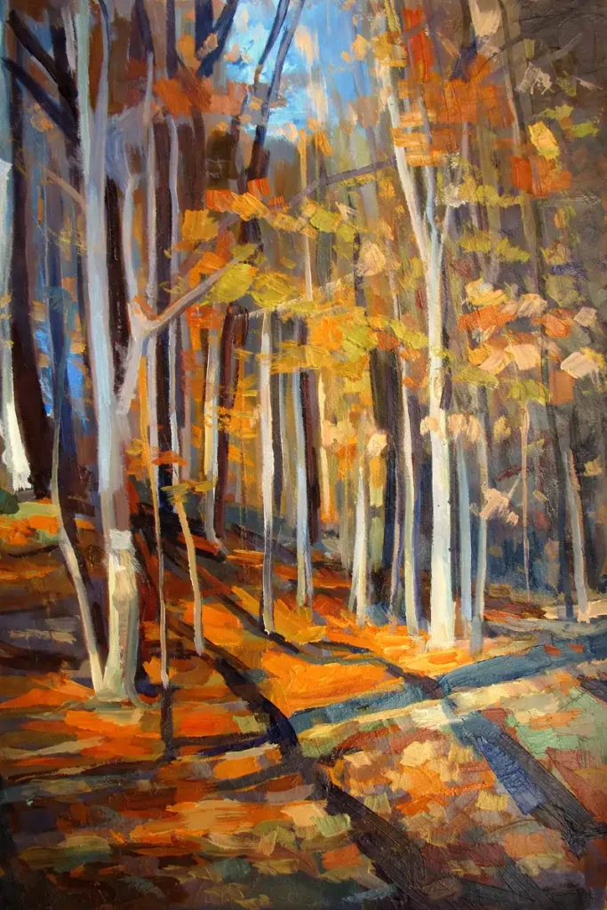 Peisaj cu luminiș la Sovata, pictură contemporană în ulei pe pânză de Călin Bogătean