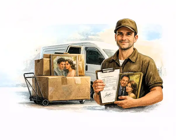 Livrare și expediere portret final | Călin Bogătean Client primind portretul final livrat și expediat de Călin Bogătean