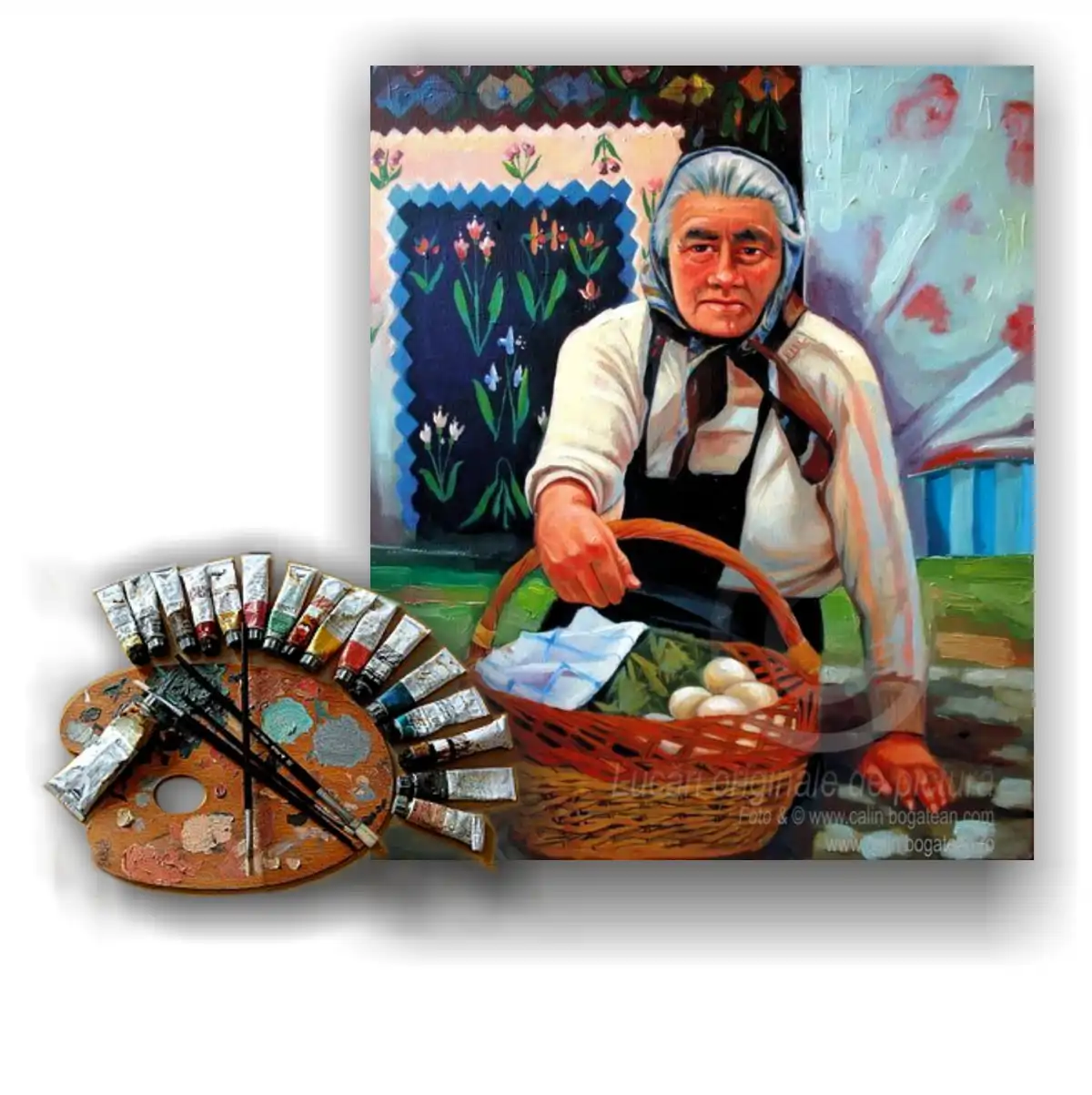 Portret realist în ulei al unei persoane, cu atenție la detalii, lumină și expresivitate, realizat manual pe pânză.