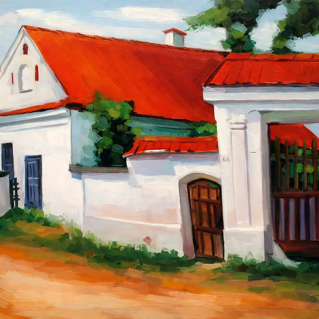 Poartă tradițională din Atia, Sovata – pictură contemporană în ulei pe pânză realizată de Călin Bogătean