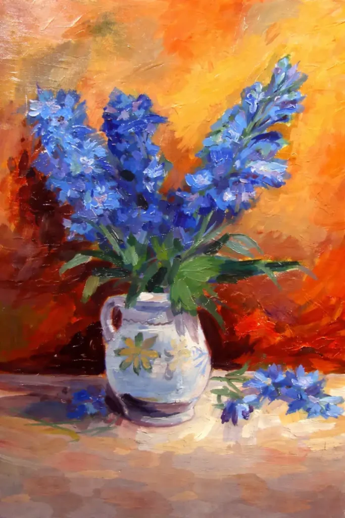 Albăstrele, natură statică în ulei pe pânză, 2018