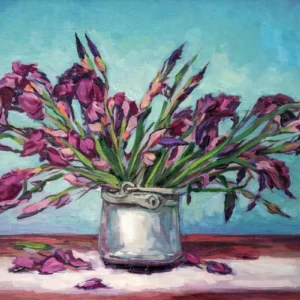 Iriși mov, natură statică în ulei pe pânză, 2017