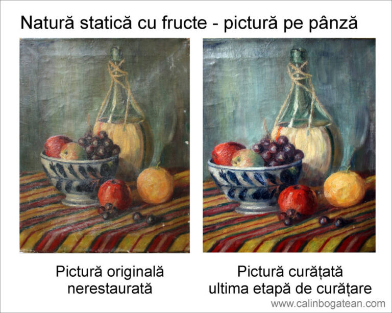 RESTAURARE pictura în ulei copii cu coșuri de nuiele