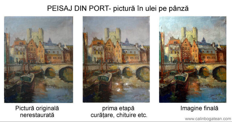 Restaurare tablou pictură  bărci în port