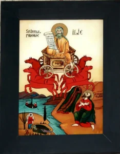 Icoană-pe-sticlă-cu-Sfântul-Proroc-Ilie,-pictată-manual-în-stil-tradițional Prețuri icoane pe sticlă picturi în ulei - Beneficii și calitate Icoană pe sticlă cu Sfântul Proroc Ilie, pictată manual în stil tradițional