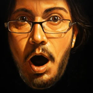 Autoportret figurativ contemporan din seria Affect Display, ulei pe pânză, explorând tensiunea interioară și expresia introspectivă, realizat de artistul Călin Bogătean