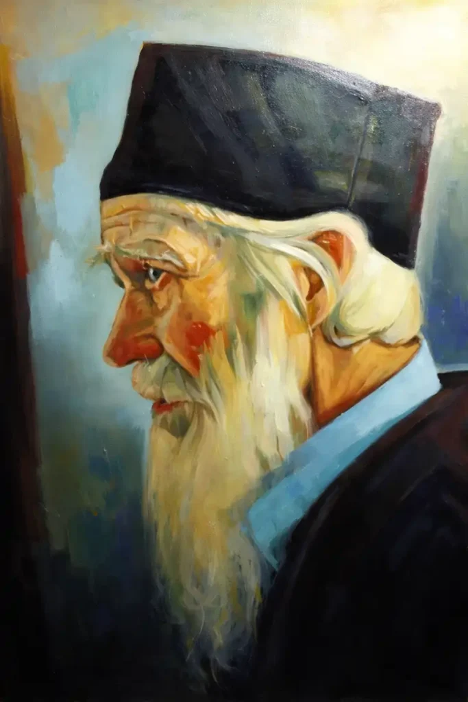 Portret de călugăr ortodox, pictură în ulei pe pânză