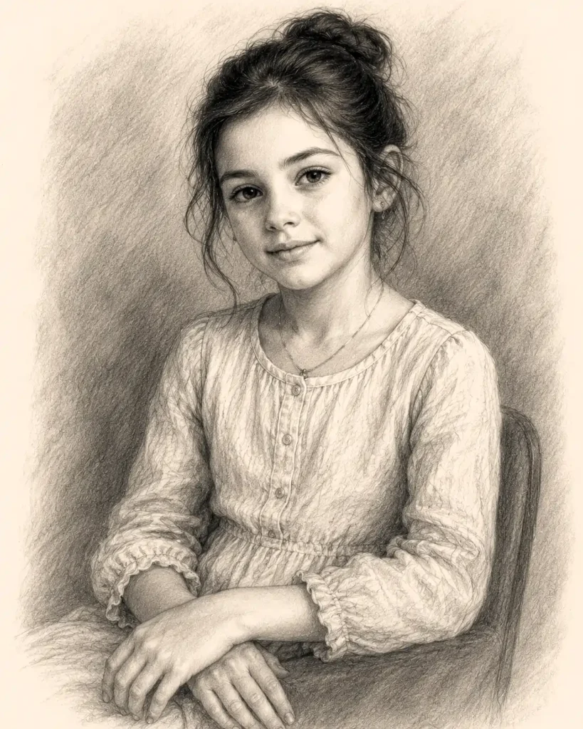 Portret bust cu mâini realizat manual în creion și cărbune Portret bust cu mâini realizat manual în creion și cărbune
