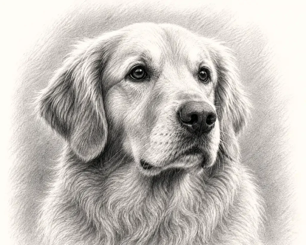 Portret realist de câine realizat manual în creion și cărbune după fotografie Portret realist de câine realizat manual în creion și cărbune după fotografie