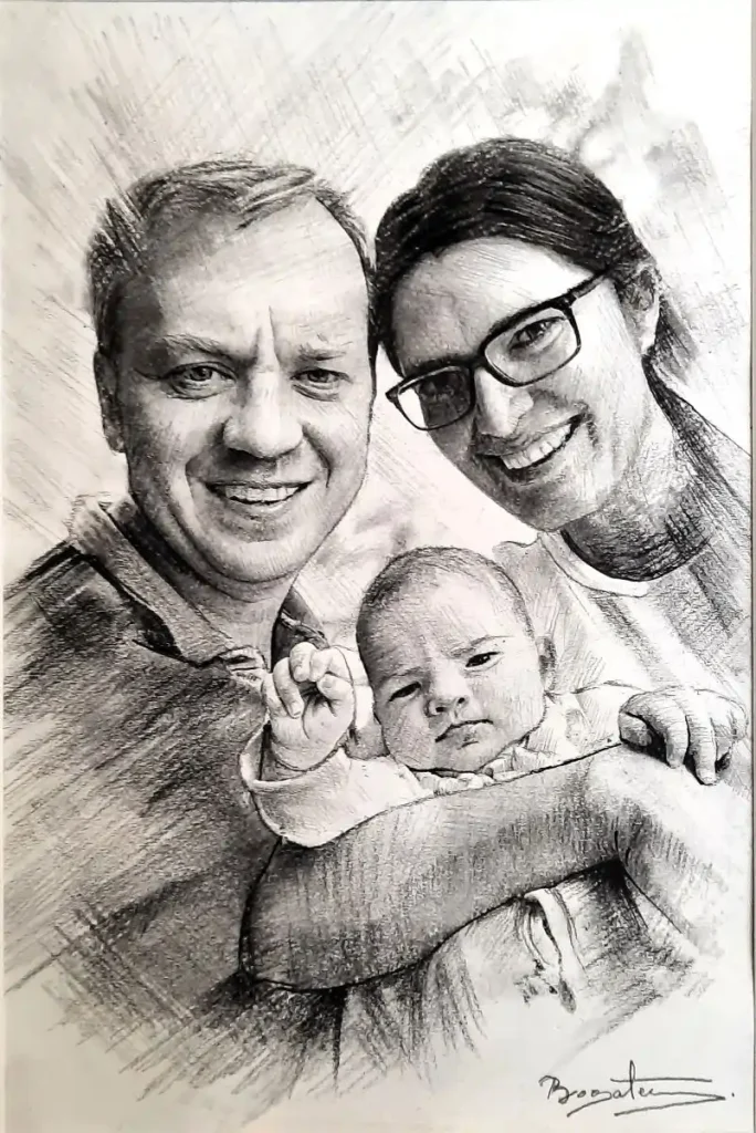 Portret de familie realizat în creion după fotografie Portret de familie realizat în creion după fotografie