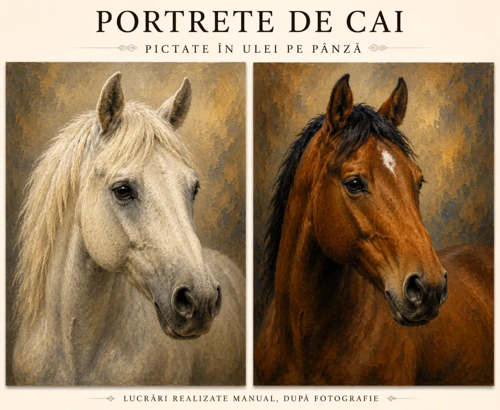 Portrete de cai pictate manual în ulei pe pânză după fotografie Portrete de cai pictate manual în ulei pe pânză după fotografie