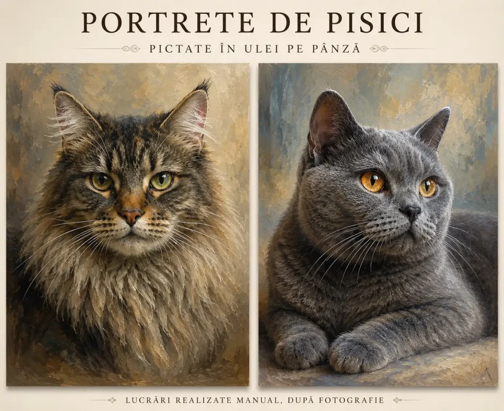 Portrete de pisici pictate manual în ulei pe pânză după fotografie, lucrări artistice realiste Călin Bogătean Portrete de pisici pictate manual în ulei pe pânză după fotografie, lucrări artistice realiste Călin Bogătean