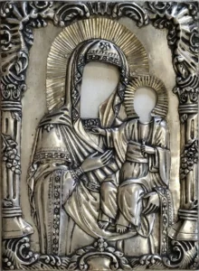 Icoana Maicii Domnului cu Pruncul Iisus, reconstruită artistic după ferecătura originală din argint