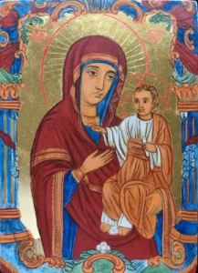 Procesul de reconstrucție artistică a icoanei Maicii Domnului cu Pruncul Iisus, etapa de aplicare a culorilor