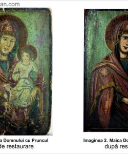 Restaurare icoană Maica Domnului cu Pruncul pe fundal verde