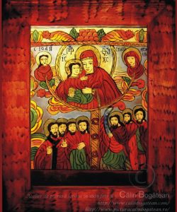 Maica Domnului cu Pruncul – icoană pe sticlă Maica Domnului cu Pruncul Iisus – icoană pe sticlă pictată în tempera