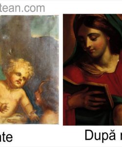 Restaurare tablou Madona cu pruncul pictură realistă comparată