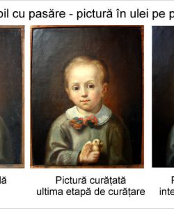 Restaurare tablou Portret de copil cu pasăre în mână