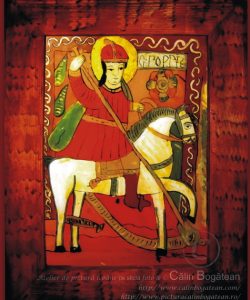 Sfântul Gheorghe – icoană pe sticlă Sfântul Gheorghe – icoană pe sticlă pictată în tempera