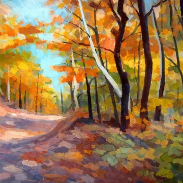 Cărare în toamnă
Pictură, ulei pe pânză, 2018
70 × 50 cm Peisaj de toamnă cu cărare rurală, pictură contemporană în ulei pe pânză de Călin Bogătean