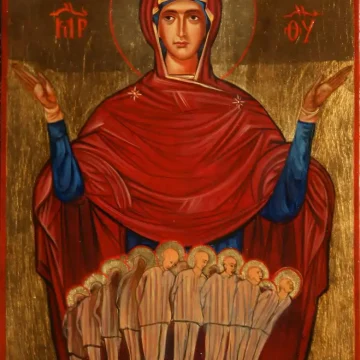 Maica Domnului Ocrotitoarea celor deținuți cu Pruncul, icoană tempera pe lemn, 2016, Călin Bogătean