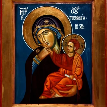 Maica Domnului Paramythia cu Pruncul, icoană tempera pe lemn, 2017, Călin Bogătean