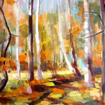 Margine de pădure
Pictură, ulei pe pânză, 2019
70 × 50 cm Peisaj natural la marginea pădurii, pictură contemporană în ulei pe pânză de Călin Bogătean