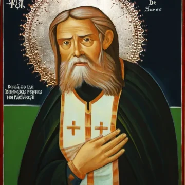 Sfântul Serafim de Sarov
Tempera pe lemn, 2018
50 × 40 cm Icoană pe lemn Sfântul Serafim de Sarov pictată manual în tempera, 2018