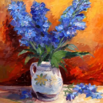 Albăstrele
Pictură în ulei pe pânză, 2018
50 × 40 cm Albăstrele, natură statică în ulei pe pânză, 2018