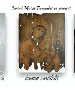Restaurare Maica Domnului cu pruncul Iisus icoană veche