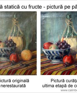 RESTAURARE pictura în ulei copii cu coșuri de nuiele