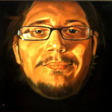 Affect Display — Prezență reținută
Pictură, ulei pe pânză, 2013
40 × 40 cm Autoportret contemporan în ulei pe pânză din seria Affect Display, reprezentând un chip luminat frontal cu expresie reținută, realizat de Călin Bogătean