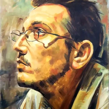 Autoportret
Pictură, ulei pe pânză, 2013
70 × 50 cm Autoportret figurativ contemporan realizat în ulei pe pânză de Călin Bogătean