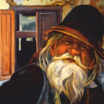 Frumusețea uitării
Pictură, ulei pe pânză, 2021
60 × 50 cm Portret figurativ contemporan al unei prezențe rurale, pictură în ulei pe pânză din seria Memoria pământului Chipuri ale tăcerii și luminii interioare