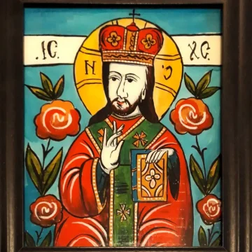 Iisus Hristos
Icoană pe sticlă, ulei, 2021
40 × 30 cm Icoană pe sticlă reprezentând Iisus Hristos, reinterpretare contemporană în stil iconografic tradițional