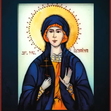 Sfânta Iustina
Icoană pe sticlă, ulei, 2022
40 × 30 cm Icoană pe sticlă reprezentând Sfânta Iustina, reinterpretare contemporană în stil iconografic tradițional