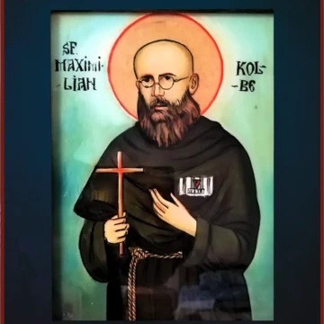 Sfântul Maximilian Kolbe
Icoană pe sticlă, ulei, 2022
40 × 30 cm Icoană pe sticlă reprezentând Sfântul Maximilian Kolbe, reinterpretare contemporană în stil iconografic tradițional